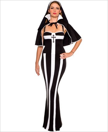S/M Adult 3 Piece Deluxe Erotic Nun Costume Music Legs 70326 Size XS 